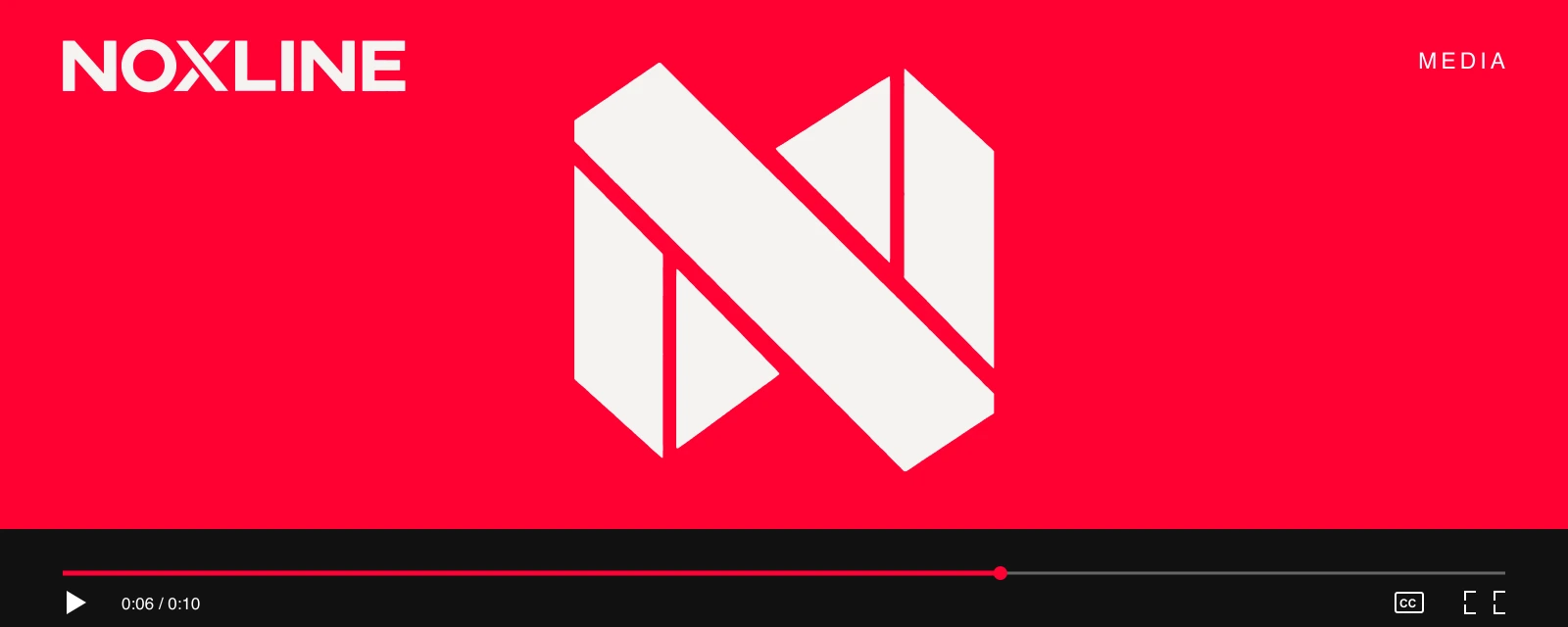 Noxline Media: our white emblem on a red video frame